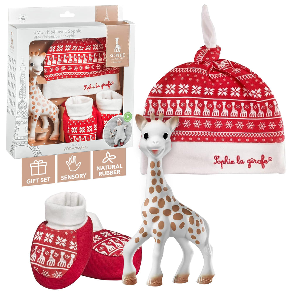 Sophie la girafe teether close-up showing natural rubber chew for teething relief.