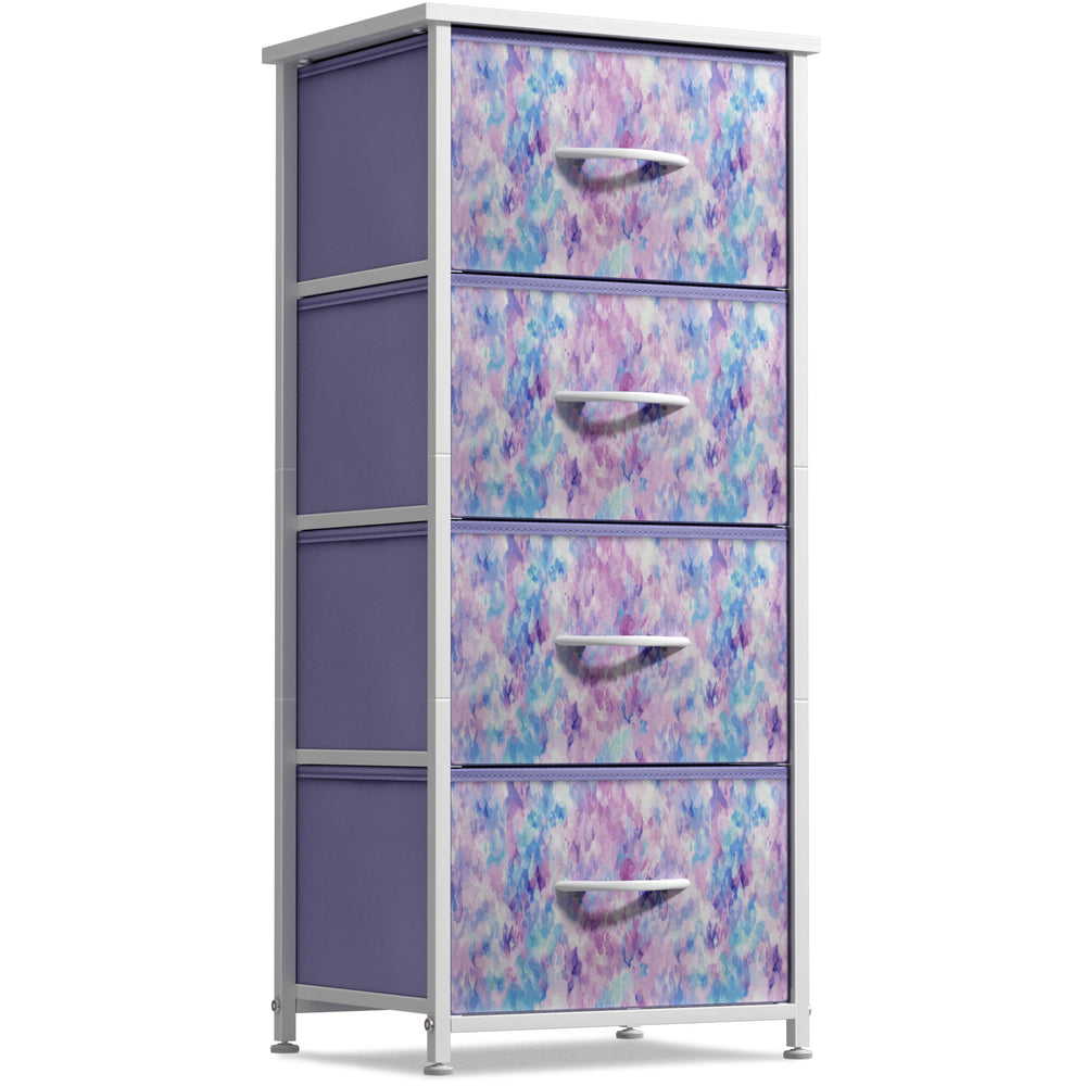 Sorbus dresser storage tower with wood top and tie-dye finish for stylish bedside display.