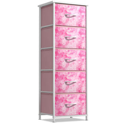 Sorbus fabric dresser pink top shows a durable wood surface for organizing essentials.