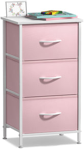Sorbus nightstand 3-drawer pink with wood top provides organized bedside storage.