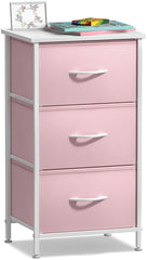 Sorbus nightstand 3-drawer pink with wood top provides organized bedside storage.