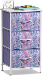 Sorbus nightstand 3-drawer tie-dye design offers compact bedside storage.