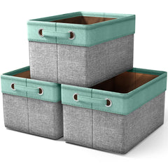 Sorbus Premium Storage Cubes teal full set neatly organized on a shelf for tidy home storage.