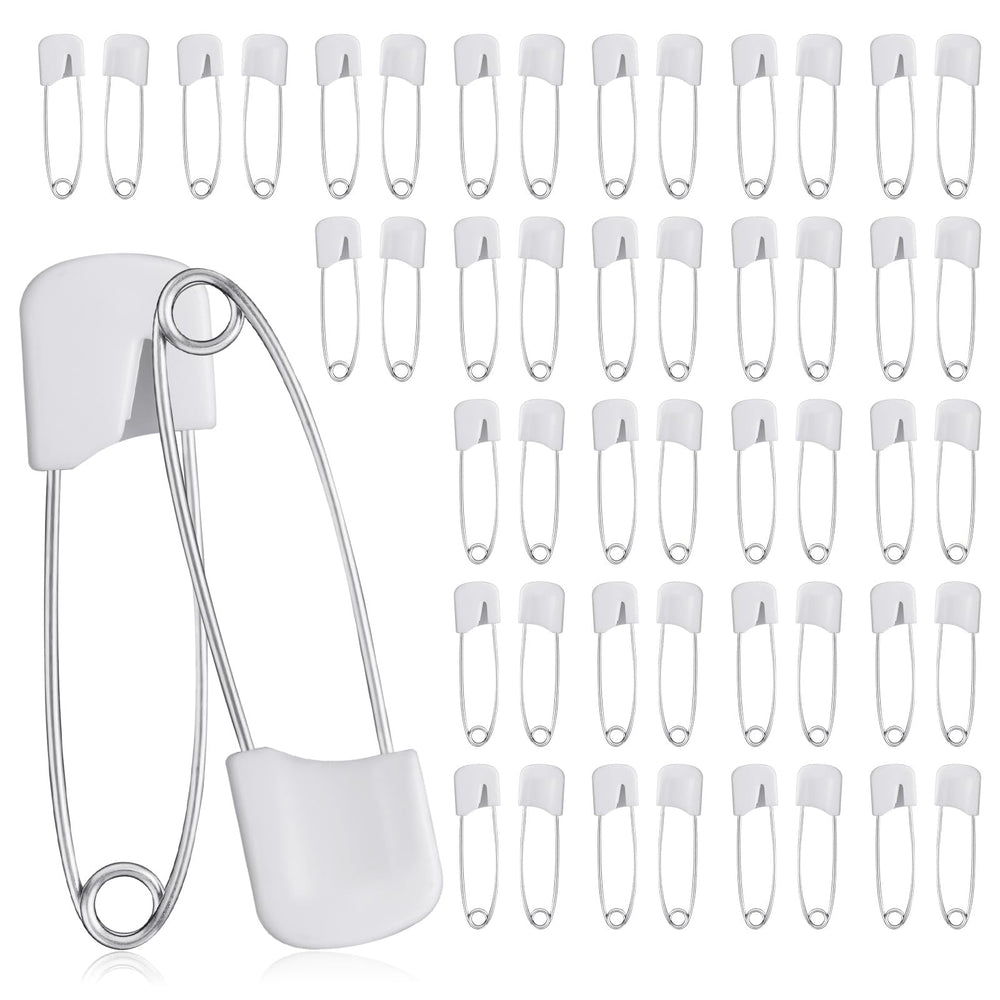 Sorcristy 50pcs safety pins white packaging for easy organization and quick fixes