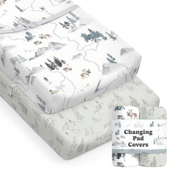 Sorrel + Fern Arctic Journey changing pad cover with soft cotton blend for baby comfort.