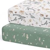 Sorrel + Fern Ocean Odyssey pattern closeup shows buttery-soft fabric for cozy baby sleep