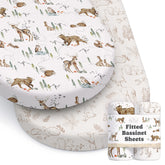 Sorrel + Fern Magic Forest bassinet sheet pattern closeup shows soft cotton blend for baby skin.