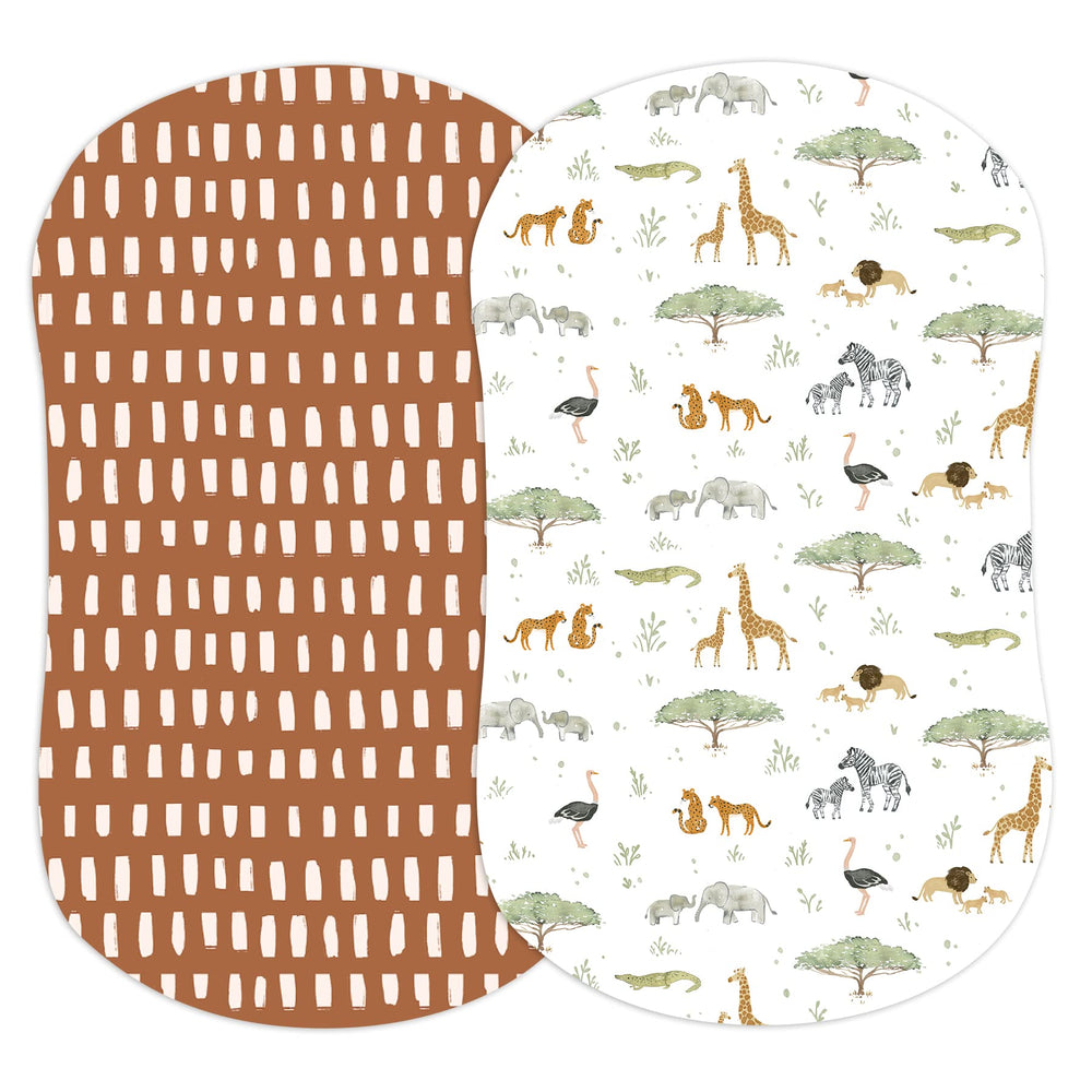 Sorrel + Fern Safari Adventures bassinet sheets pack cover showcases soft premium cotton blend for restful baby sleep