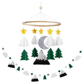 Sorrel + Fern Starry Woodland Night Mobile garland closeup enhances cozy nursery ambience.