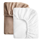 SOULFUL Muslin Crib Sheets closeup showing soft touch fabric for gentle baby skin.
