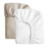 SOULFUL muslin crib sheets 28x52 white and light tan pack for snug standard crib fit