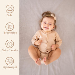 SOULFUL Muslin crib sheets elastic band fit demonstrates secure, flat sleeping surface.