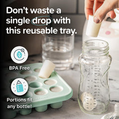 Souper Cubes MyMilk tray with lid highlights leak-proof sealing for freezer use.