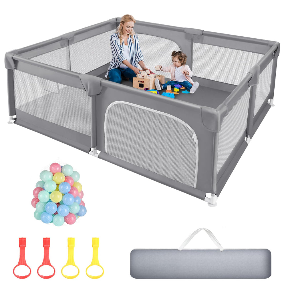 Sour Lemon baby playpen large front view shows expansive space for safe exploration