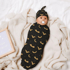 Sozzjile Halloween Bat Swaddle Hat with adjustable knot for a secure fit.