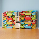 SpaceAid large toy storage assembly view highlights three-shelf design and 24 bins.