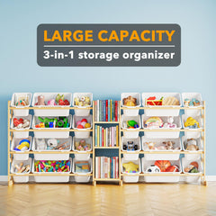 SpaceAid solid pine wood construction showcases sturdy, modern white toy storage for durable use.