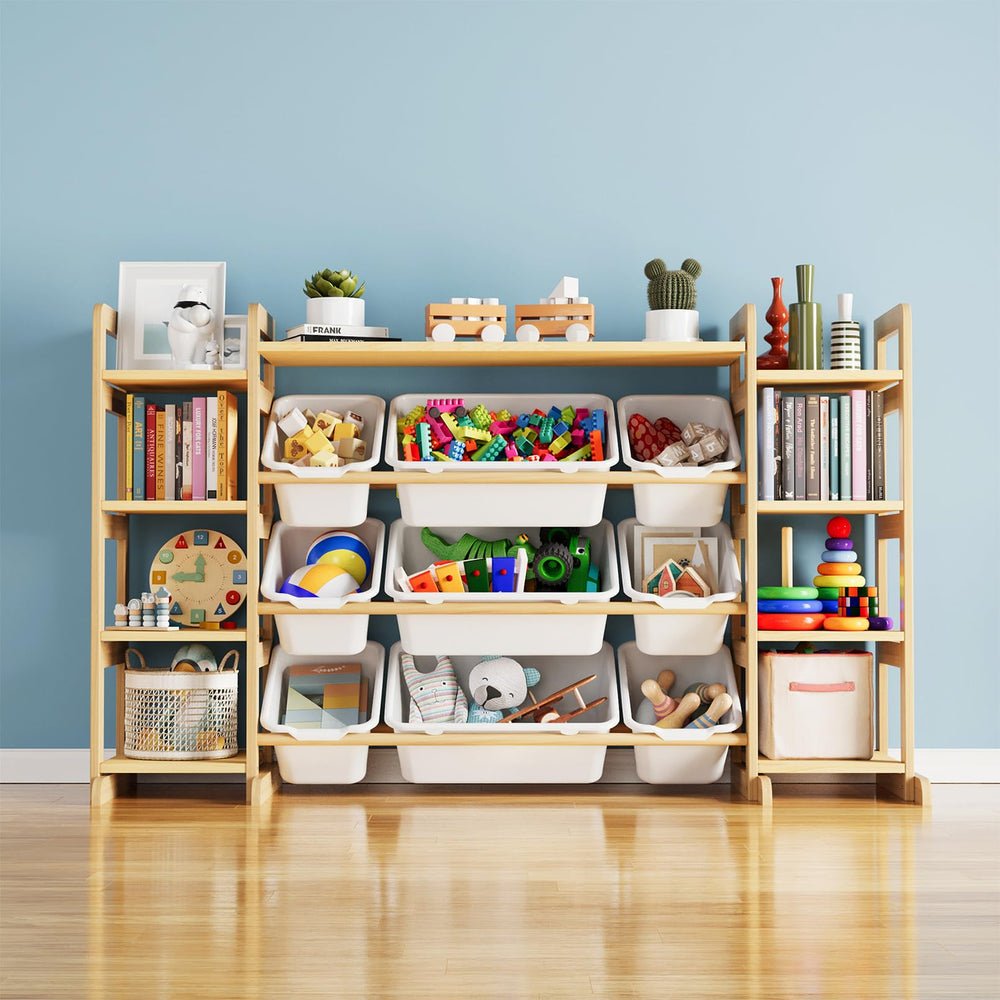 SpaceAid toy storage organizer front view with nine bins for easy toy sorting