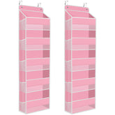 SpaceHacks 2-pack over-the-door organizer pink front view shows ample pockets for clutter-free storage.