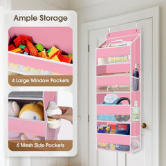 SpaceHacks 2-Pack Over The Door Organizer pink bottom reinforcement shows sturdy support for heavier items.