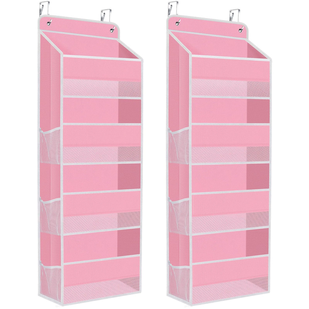 SpaceHacks 2-Pack Over The Door Organizer pink front view shows roomy pockets for pantry storage.