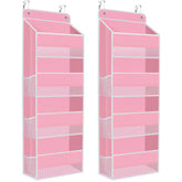 SpaceHacks 2-Pack Over The Door Organizer pink front view shows roomy pockets for pantry storage.