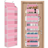 SpaceHacks 5-tier door organizer pink front view for organized pantry essentials.