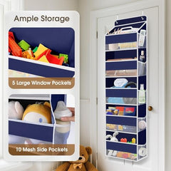 SpaceHacks 5-tier pocket system blue demonstrates space-maximizing vertical storage