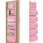 SpaceHacks 6-Tier pink door organizer front view with clear pockets for quick finding