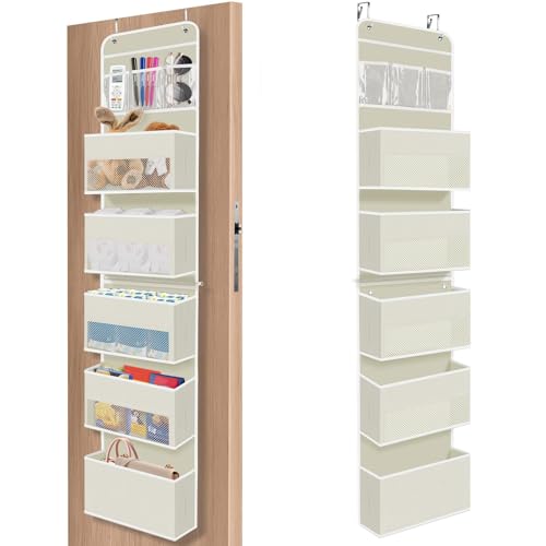 SpaceHacks beige over-the-door organizer full view for clutter-free behind-the-door storage