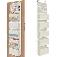 SpaceHacks beige over-the-door organizer full view for clutter-free behind-the-door storage
