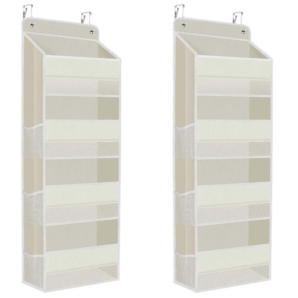 SpaceHacks over-the-door organizer beige front view with roomy pockets for quick-access items