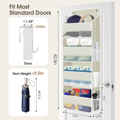 SpaceHacks beige organizer mounted on a door saves floor space