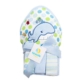 Spasilk baby bath hooded towel with blue whale design keeps baby warm and dry.
