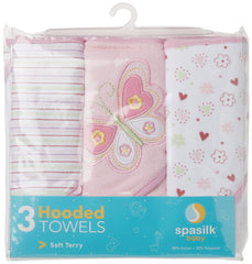 Spasilk baby hooded towel offers soft cotton blend and machine washable convenience.