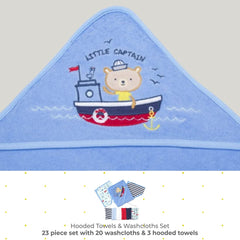 Spasilk baby washcloths navy nautical close-up; gentle cleansing for delicate newborn skin.