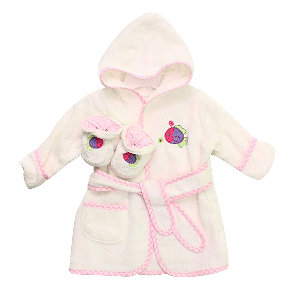 Spasilk hooded bathrobe with fish applique offers cozy bath time warmth