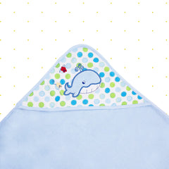 Spasilk hooded towel blue whale applique detail adds playful warmth after baths.