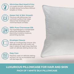 Spasilk silk pillowcase on bed demonstrating glide for hair and wrinkle-free sleep