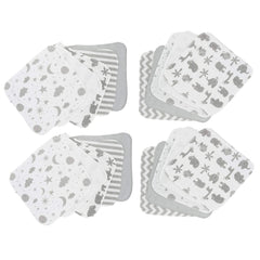 Spasilk washcloth set 20-pack display shows varied prints for gentle newborn care.