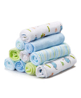 Spasilk washcloth wipes blue elephants pack closeup shows soft terry fabric for gentle cleansing.