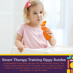 Special Supplies squeezable-therapy-cup demonstrates flexible action for low-suction drinking