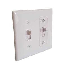 SpeedFreakCNC toggle switch plate lock in clear installed on faceplate prevents accidental operation.