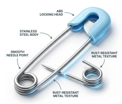 SPHTOEO cloth diaper pin in use on fabric diaper for secure fit