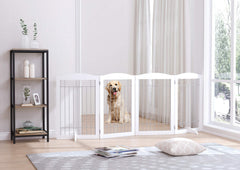Spirich dog gate steel-wire interior deters chewing while confining pets.