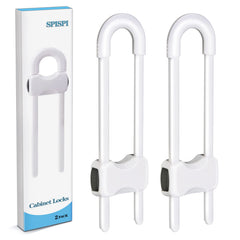 SPISPI baby-proofing cabinet locks pack 2, assembled on a cabinet for safe homes.