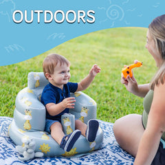 SplashEZ inflatable baby seat polka dots grey built-in pump shows quick inflation option