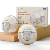 SporraMom W2 wearable breast pump in bra, enabling hands-free pumping.