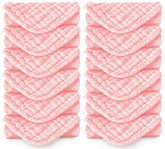 Spotted Play muslin burp cloths pink 20x10 pack—soft, absorbent fibers for burping.