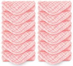 Spotted Play muslin burp cloths pink 20x10 pack—soft, absorbent fibers for burping.